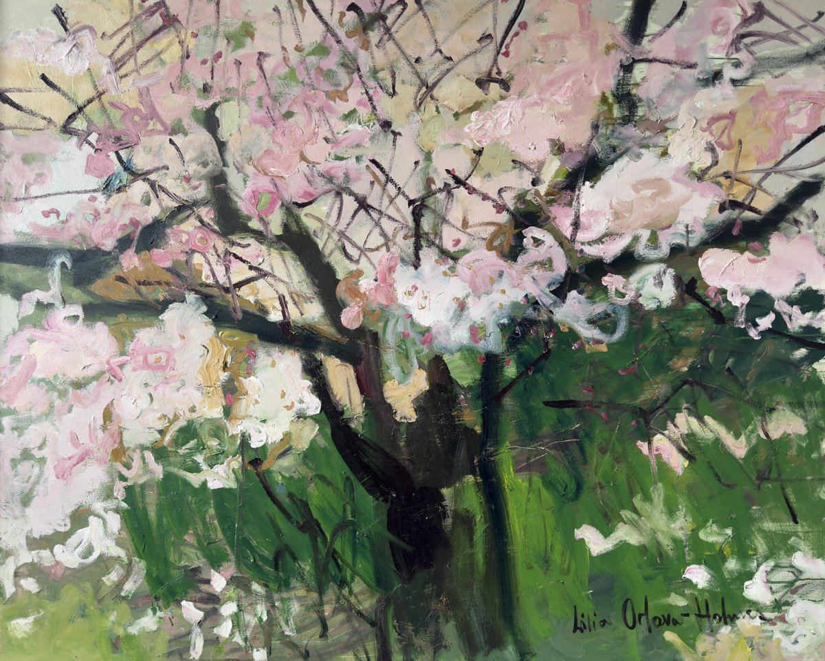Expressive Oil Painting , Cherry Blossom By Lilia Orlova-Holmes, 59 X 47, Artwork For Sale On Artfinder