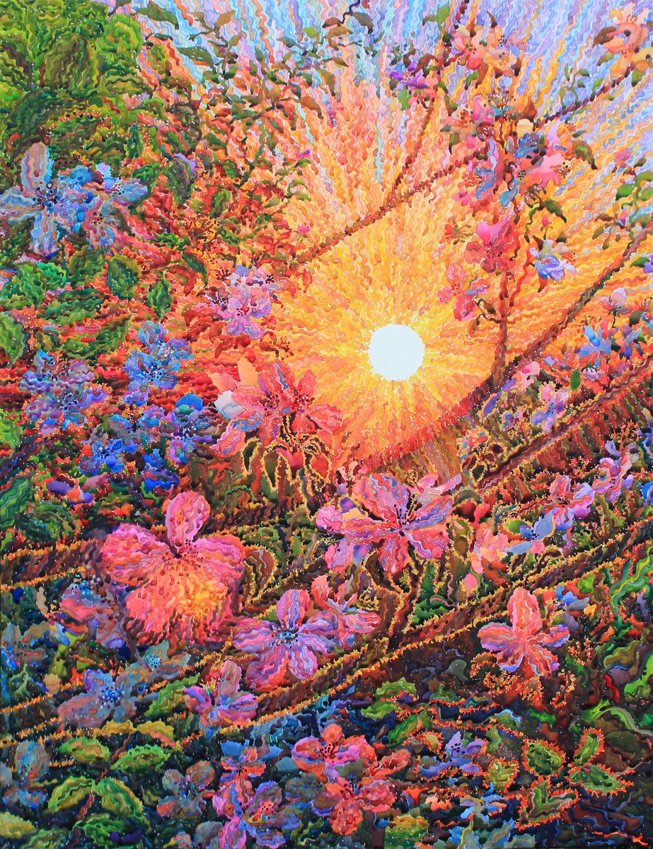 Impressionistic Botanical Watercolour By Tanbelia, 39 X 51", In The Apple Garden, Original Artwork