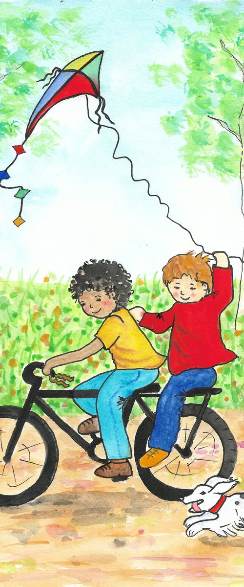 Boys, Bike and Kite by MARJANSART