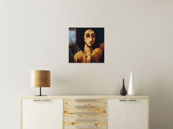 Emotion (50x50cm, cubism, oil painting, ready to hang)