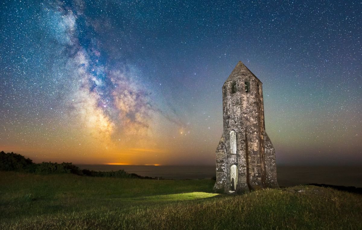 Medieval Lighthouse Next to The Milky Way Gicle Fine Art Print by Chad Powell