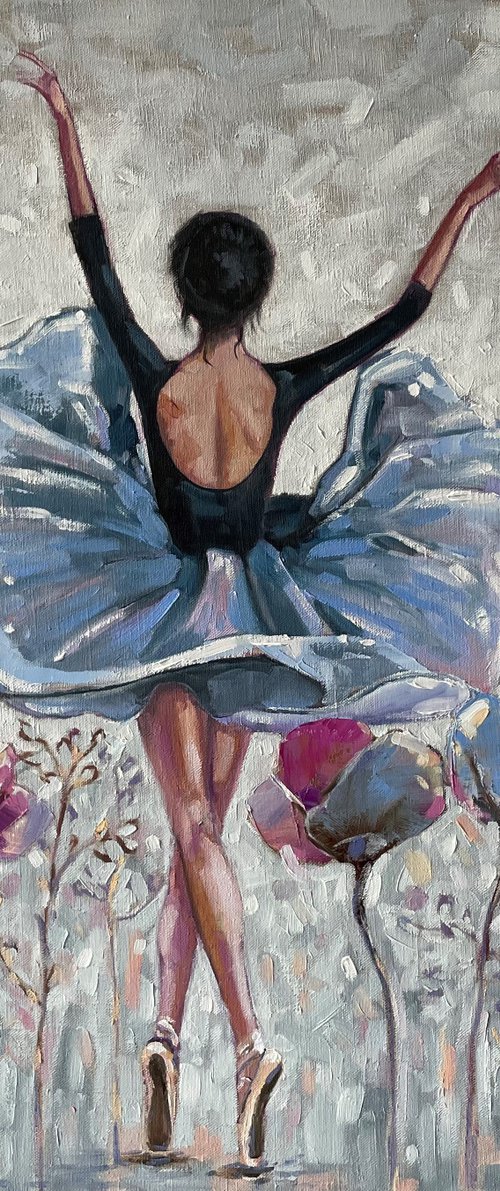 "Dance of the soul". Ballerina oil painting. Flowers. by Mary Voloshyna