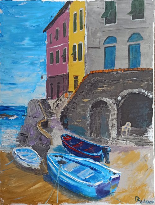 Boats in Riomaggiore, Cinque Terre by Dmitry Fedorov