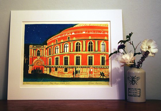 Royal Albert Hall, London, evening. Limited Edition large linocut