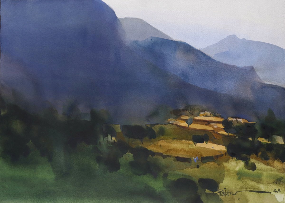 Hay shines, hills shadows by Prashant Prabhu