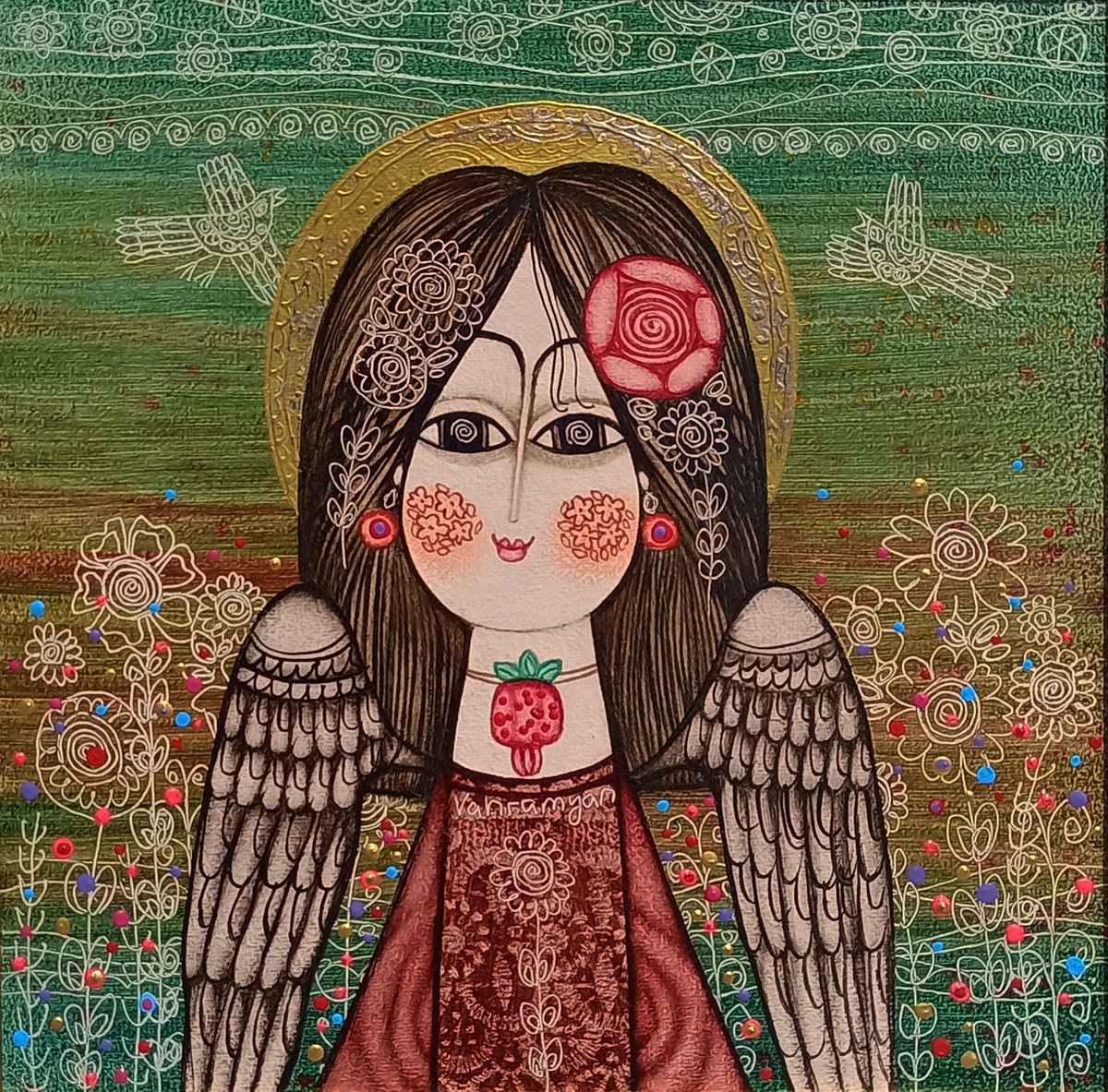 Angel girl (30x30cm, oil painting, ready to hang) by Armen Vahramyan