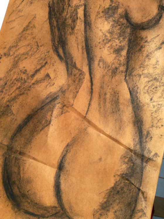 Female Nude Drawing Original Charcoal Artwork Woman Nude Bedroom Wall Art 12 by 17"