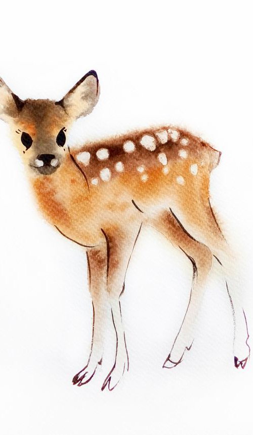 Fawn - Baby Deer by Olga Beliaeva Watercolour