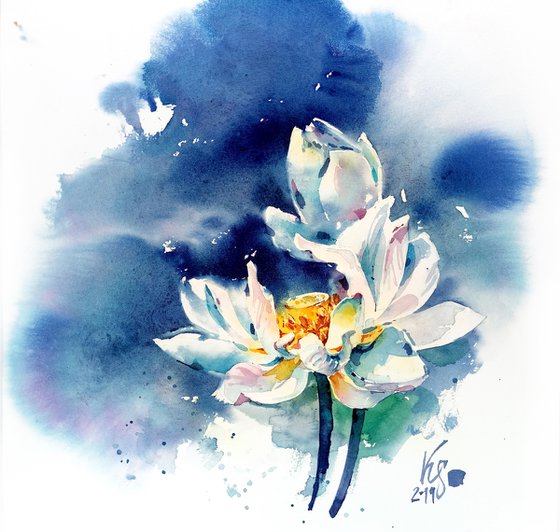 Original watercolor painting "Lotus - the flower of life"