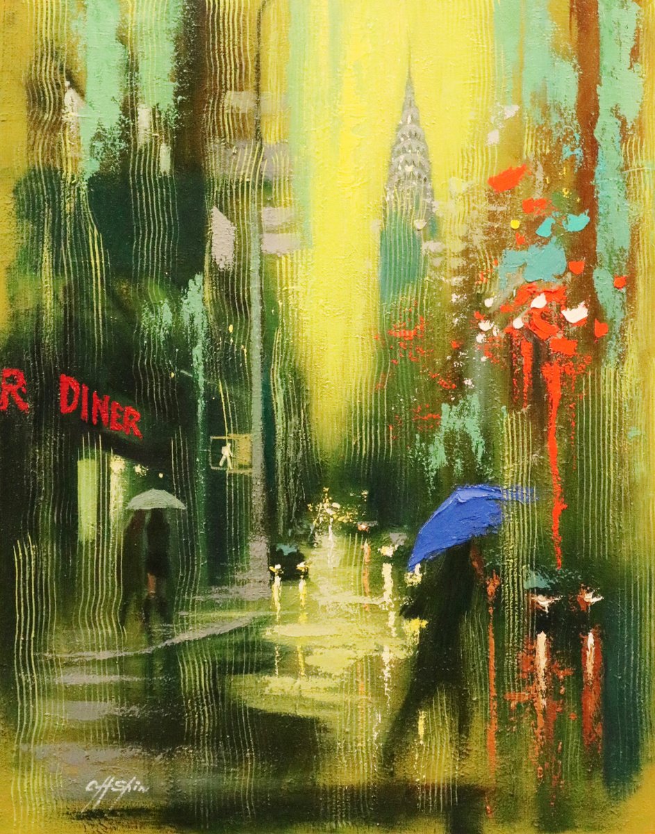Spring Rain and Blue Umbrella by Chin H Shin