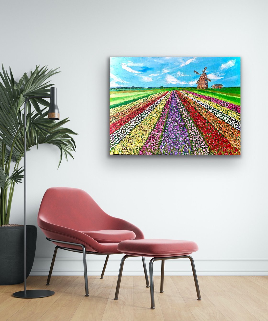 Original Acrylic Painting - Chasing Rainbow-tulip Field by Pooja Verma