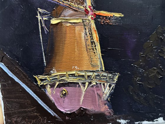 Windmill at night. Plein Air