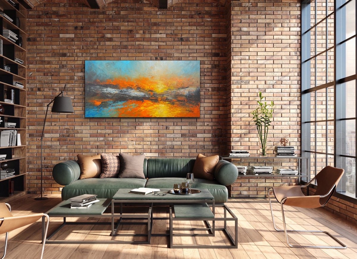 Impressionistic Landscape Oil Painting By Kalpana Soanes, 40 X 20", Sparkling Shore, Original Artwork