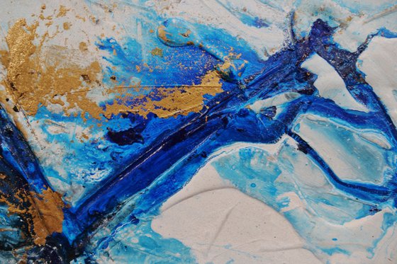 Golden Blue 190cm x 100cm Blue White Gold Abstract Art