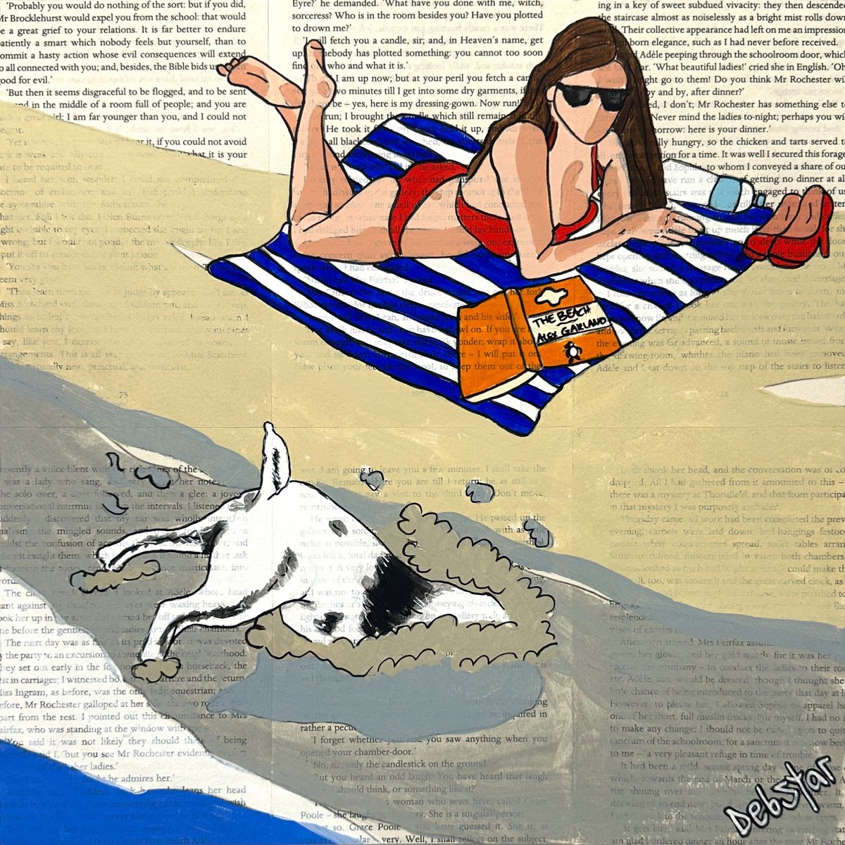Illustrative Acrylic Painting , Dog Days The Beach Dig 2 30Cm X 30Cm By Deborah Lang, 12 X 12, Artwork For Sale On Artfinder
