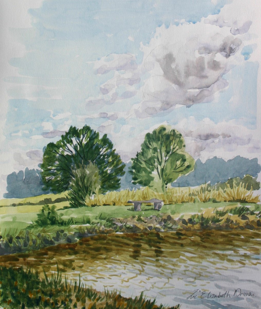 Impressionistic Landscape Watercolour By Zoe Elizabeth Norman, 11 X 13", Summertime, Original Artwork