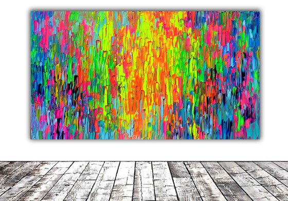 55x31.5'' Large Ready to Hang Abstract Painting - XXXL Huge Colourful Modern Abstract Big Painting, Large Colorful Painting - Ready to Hang, Hotel and Restaurant Wall Decoration, Happy Gypsy Dance 2