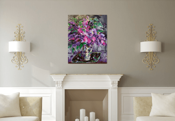 LILAC BOUQUET - Still Life with Lilac - Floral Art - Oil Painting - Gift Art - Beautiful Still Life - 100x80