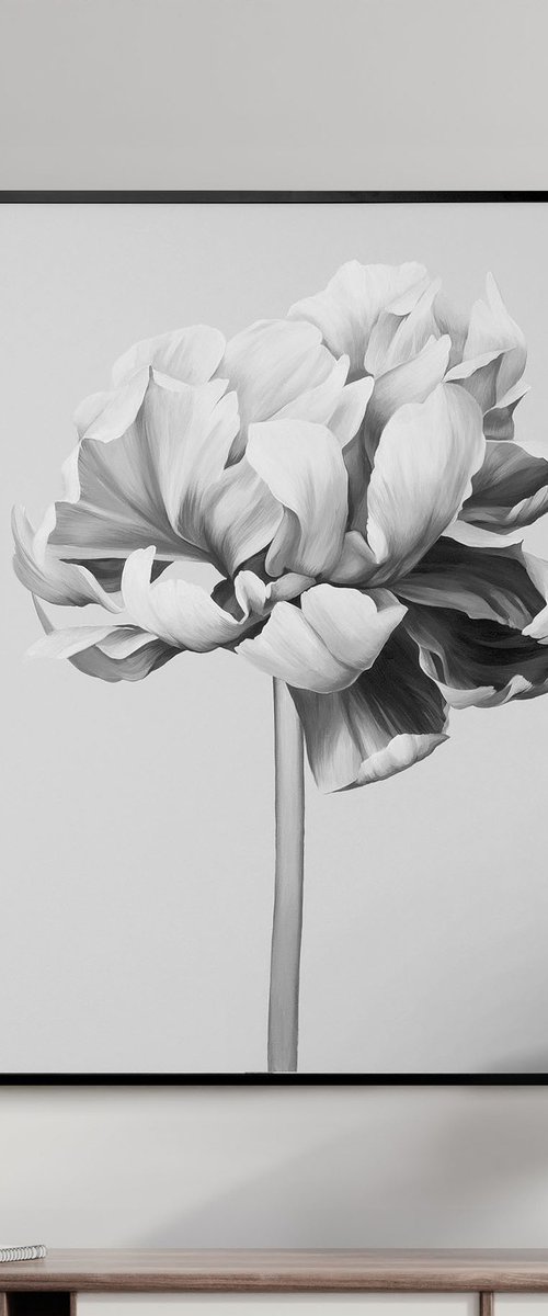 "Black and white peony" Black white flowers by Olha