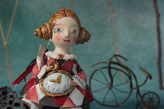 Little Girl in a harlequin dress. Hanging sculpture, bell doll by Elya Yalonetski