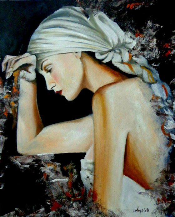 Dreams - mixed media painting -.woman portrait