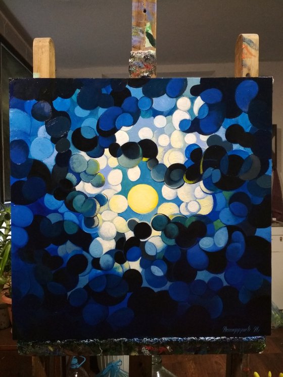 Full Moon (60x60cm, cubism, oil painting, ready to hang)
