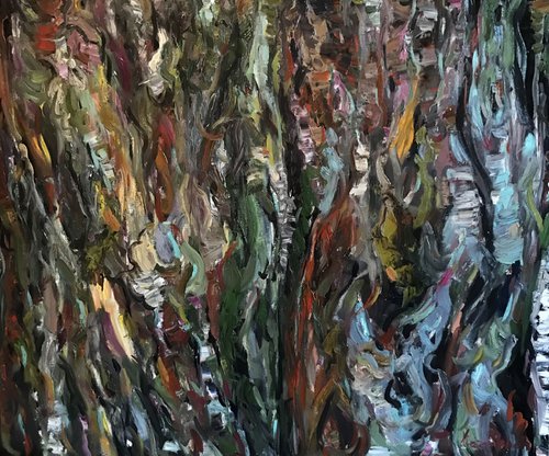 Birch Rhapsody - Birch Tree Bark - Panel with Plant's Cork - Oil Painting - Interior Art - Large Size 100x120 by Karakhan