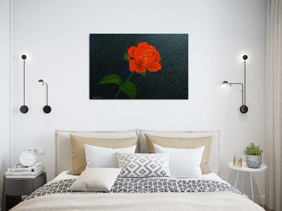 Diamond Rain - Red Rose in Rain abstract painting; home, office decor; gift idea