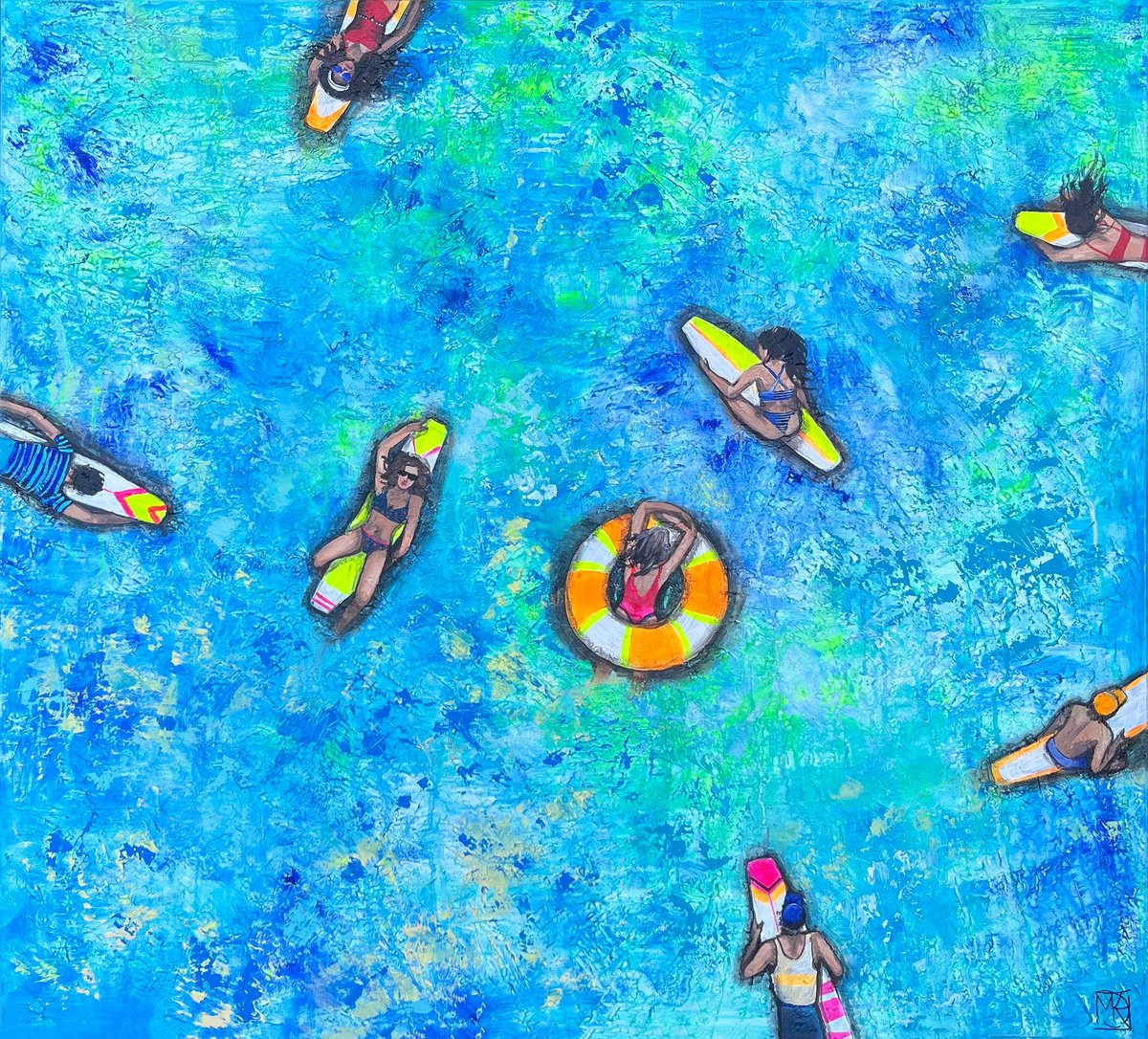 Impressionistic Landscape Acrylic Painting By Maria Kireev, 47 X 43", Summer Drift, Original Artwork