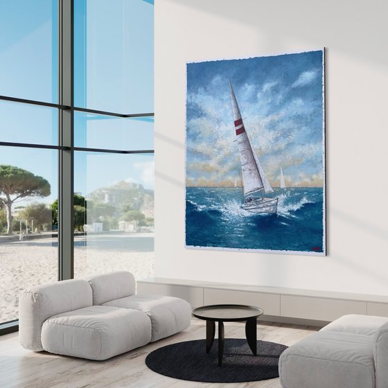“SEASCAPE #18 WITH SAILBOATS”