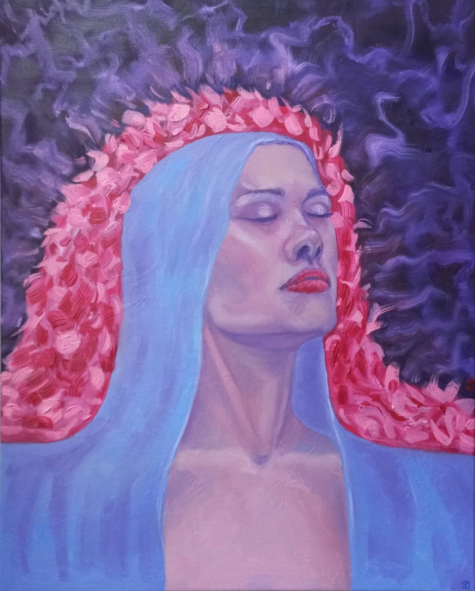 Peace and tranquility. Oil on canvas. Woman oil portrait. 19.7x15.7x0.6 in/ 50x40x1.5 cm by Tatiana Myreeva