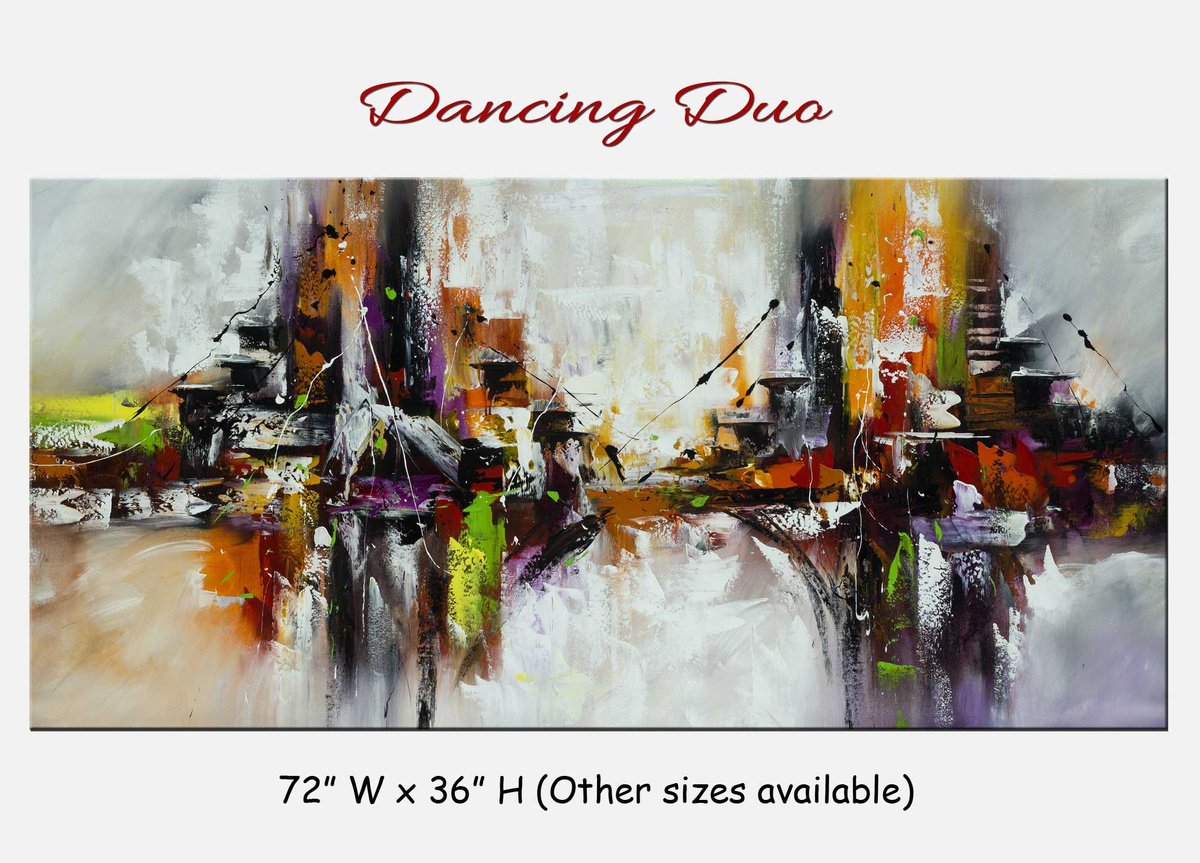 Abstract Acrylic Painting By Madhav Singh, 75 X 39", Dancing Duo, Original Artwork