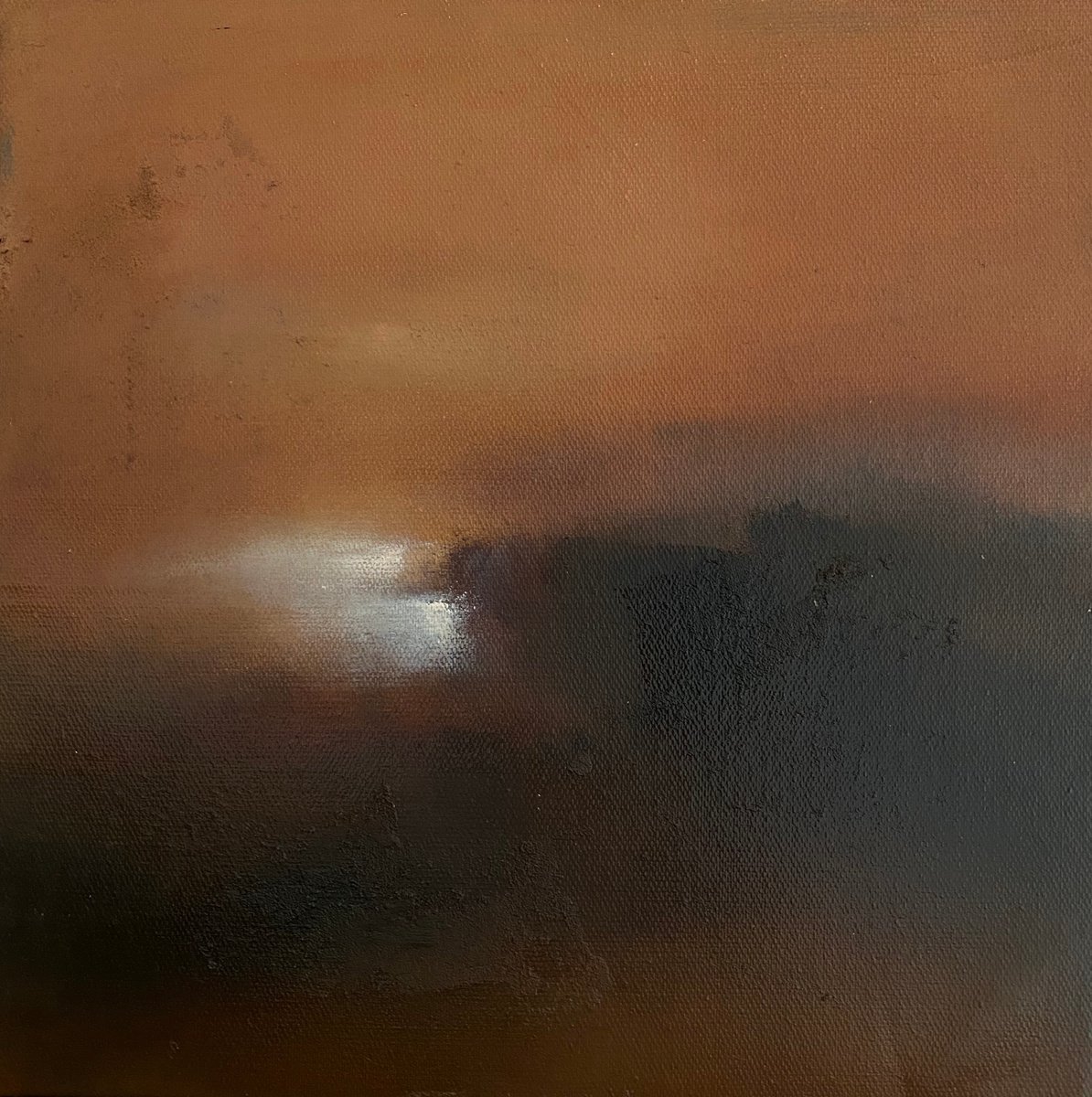 A breath of wind 30x30 cm - gold particles original oil painting landscape gift modern ur... by Elena Troyanskaya
