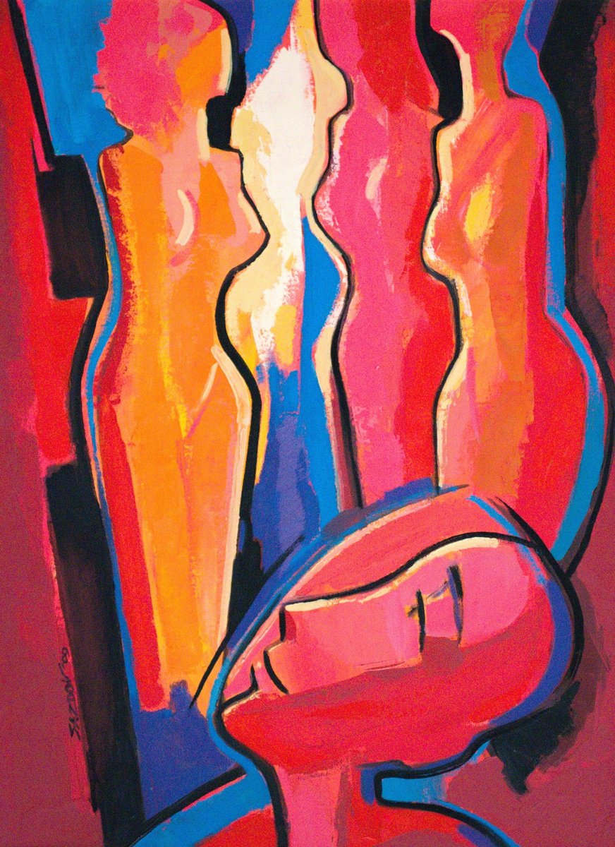 Expressive Portrait Oil Painting By Rumen Sazdov, 24 X 31", Dillema, Original Artwork