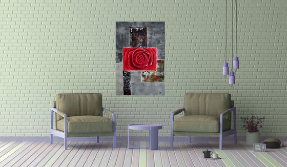 Red Rose acrylic abstract painting flowers blossoms nature painting canvas wall art