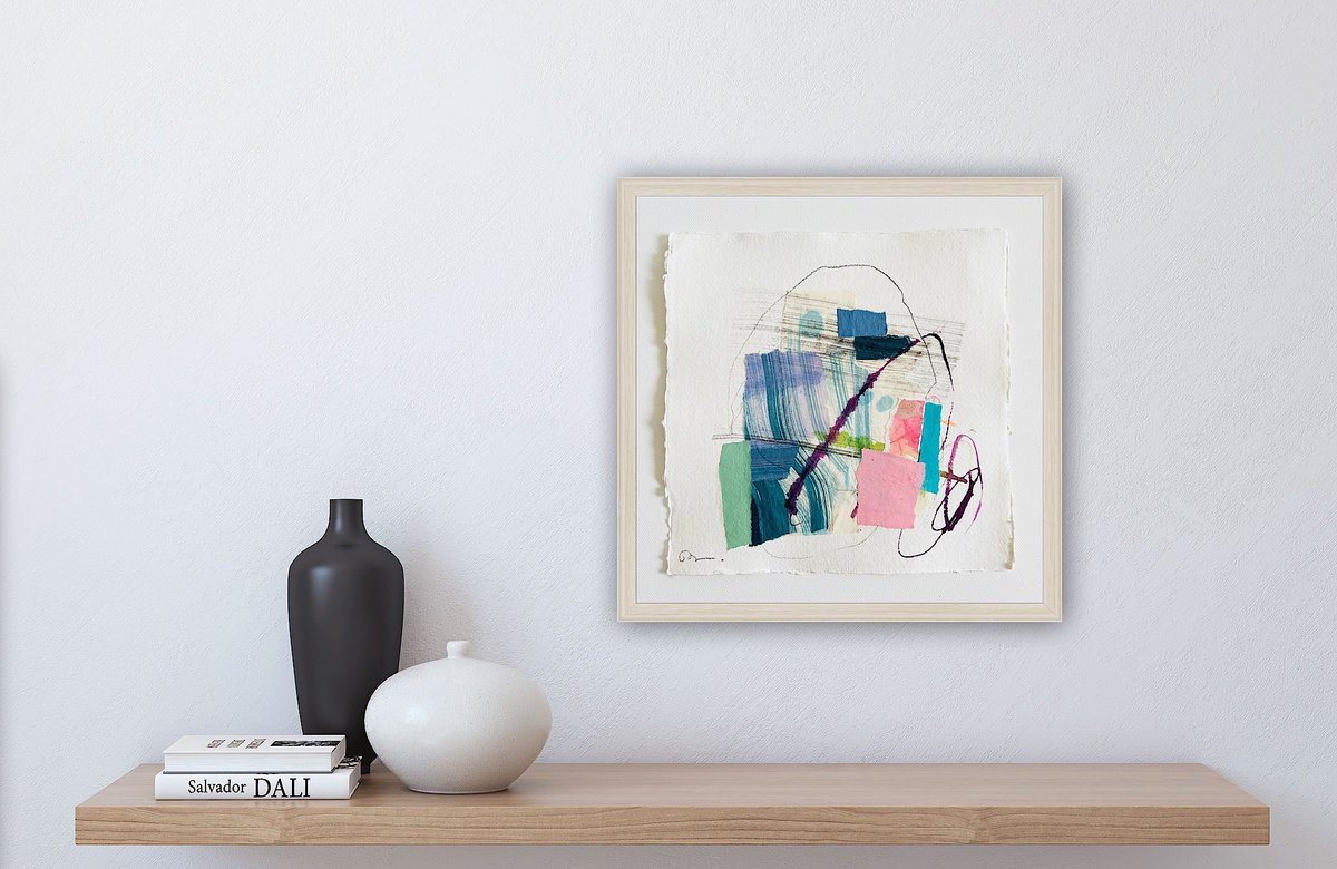 Abstract Collage By Ryoko Minamitani, 8 X 8", Conversation Series Mini 2, Original Artwork