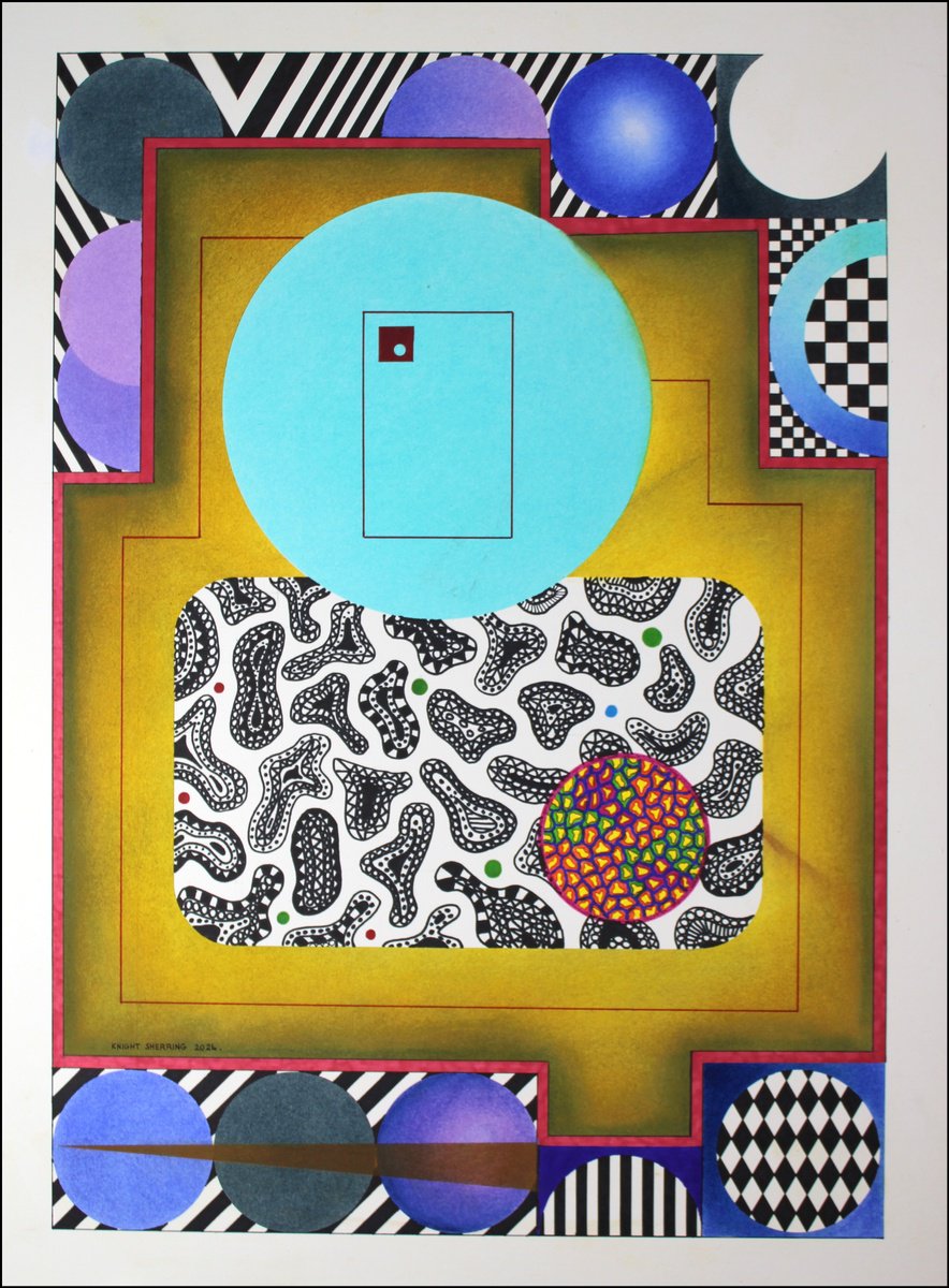 Abstract Ink Drawing By Knight Sherring, 22 X 30", Jazzing It Up., Original Artwork