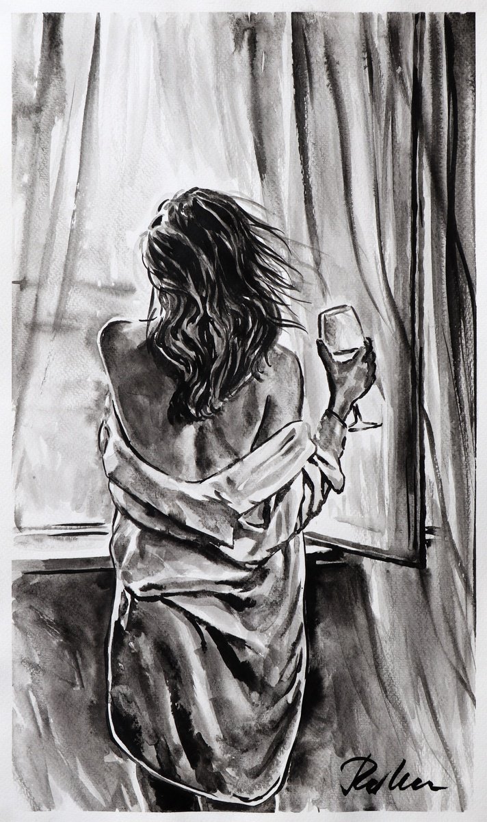 Urban And Pop Portrait Ink Drawing By Tashe, 12 X 20", Follow Your Dream, Original Artwork