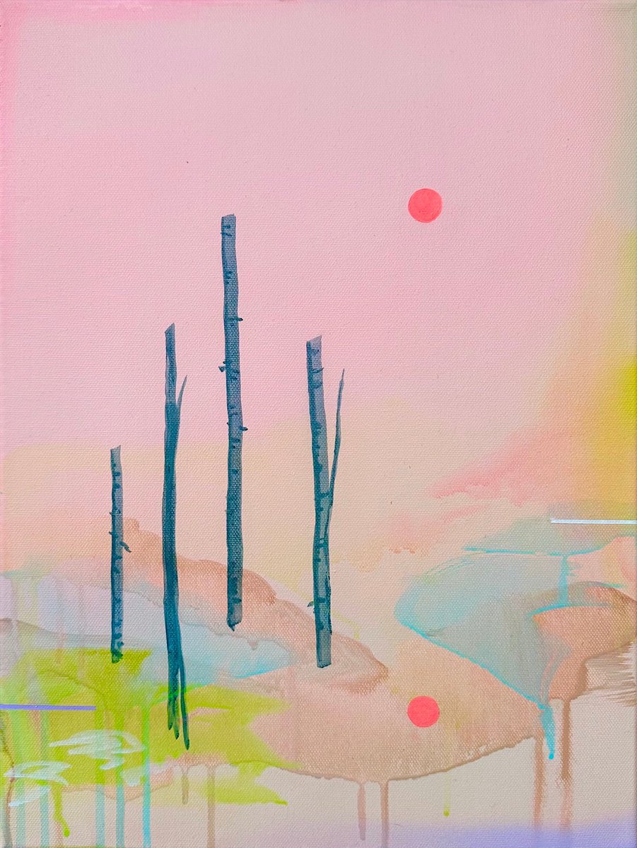 Abstract Landscape Acrylic Painting By Sara Hoque, 13 X 17", Lost, Original Artwork