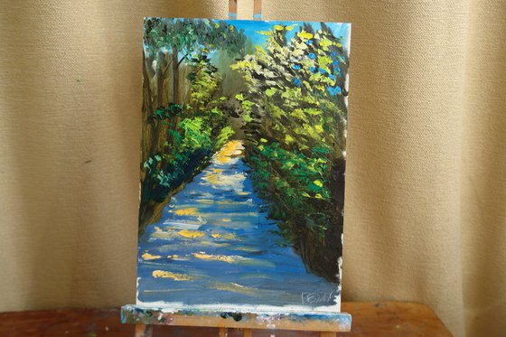 Green trail on a sunny morning, Plein Air painting