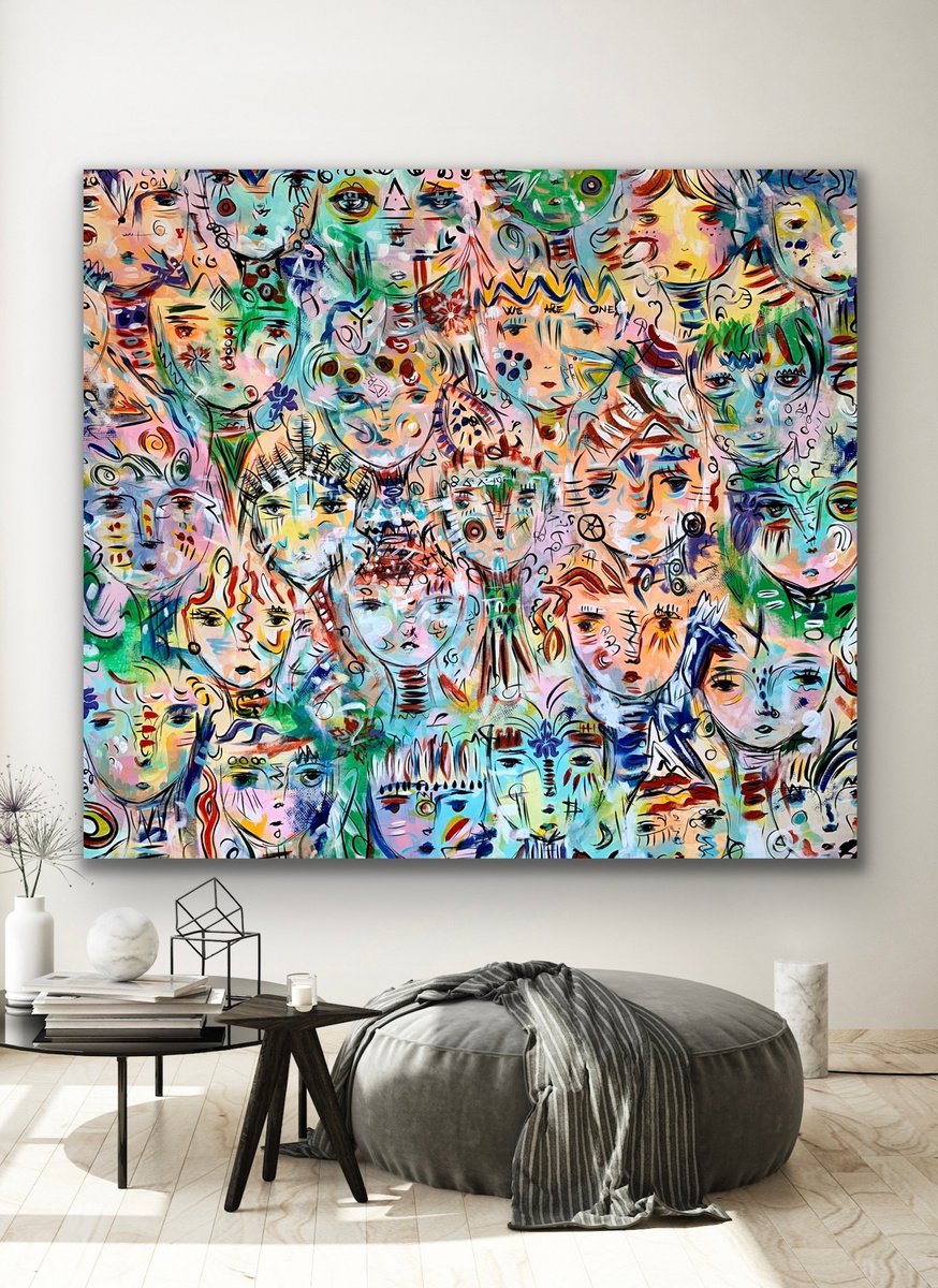 Organic Abstract Acrylic Painting By Veronica Vilsan, 77 X 69", 77