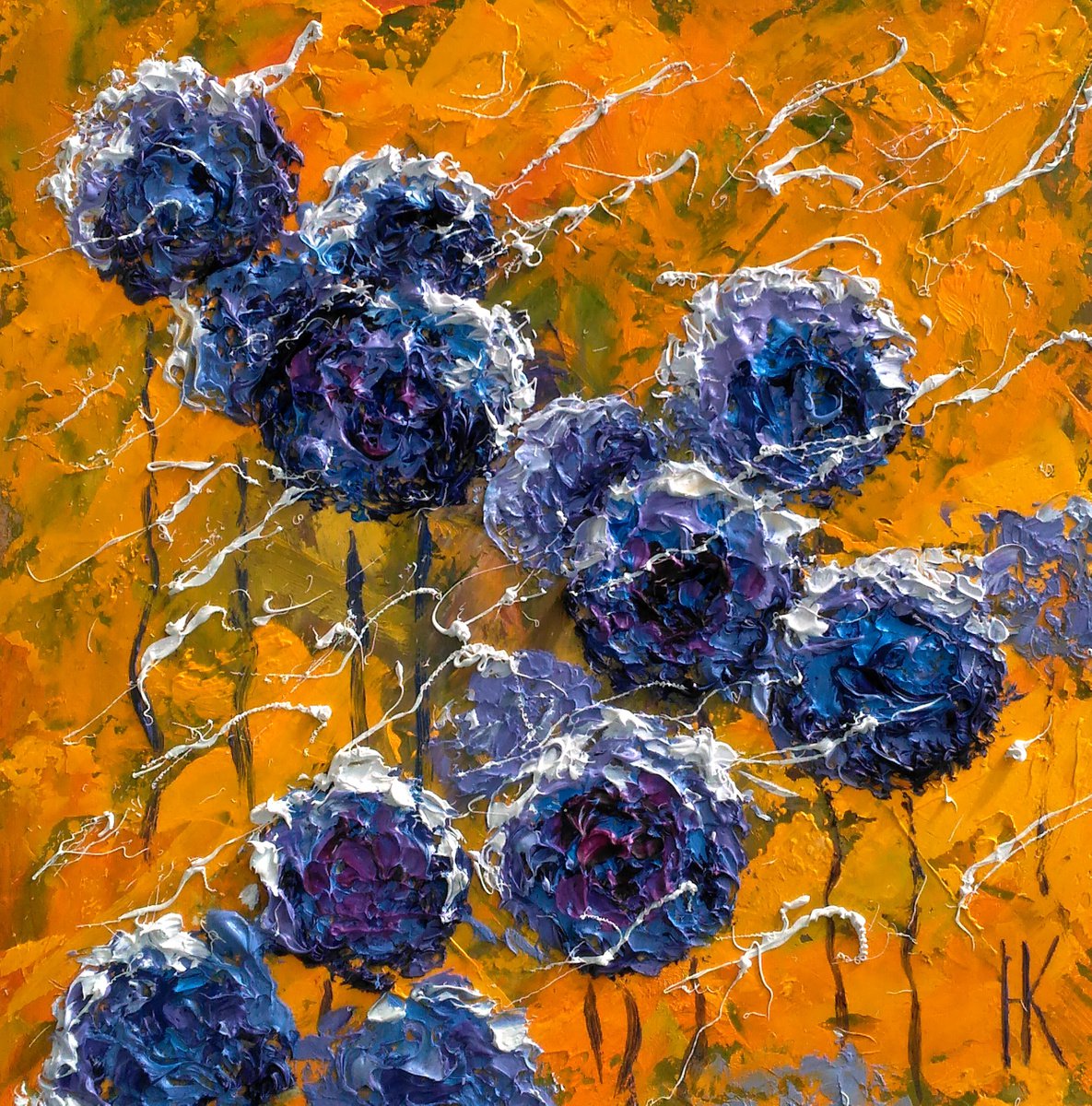 Dandelion Painting Floral Original Art Meadow Abstract Wild Flowers Artwork Oil Impasto Sm... by Halyna Kirichenko