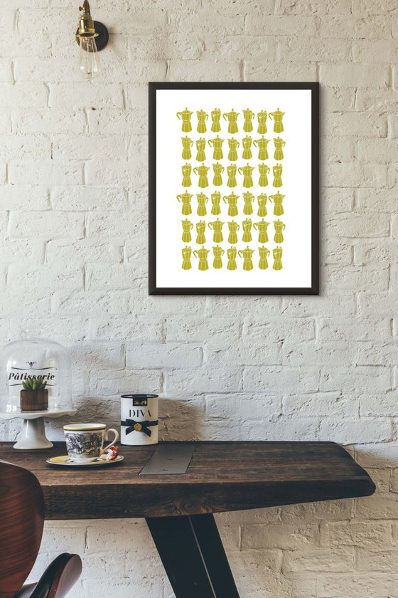 Moka Express  Coffeemaker Print in Chartreuse Green Size 50x40cm - Unframed - FREE Worldwide Delivery