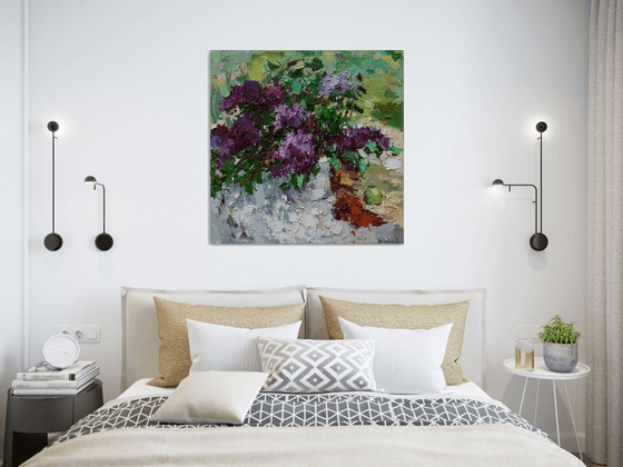 Lilacs still life impasto painting