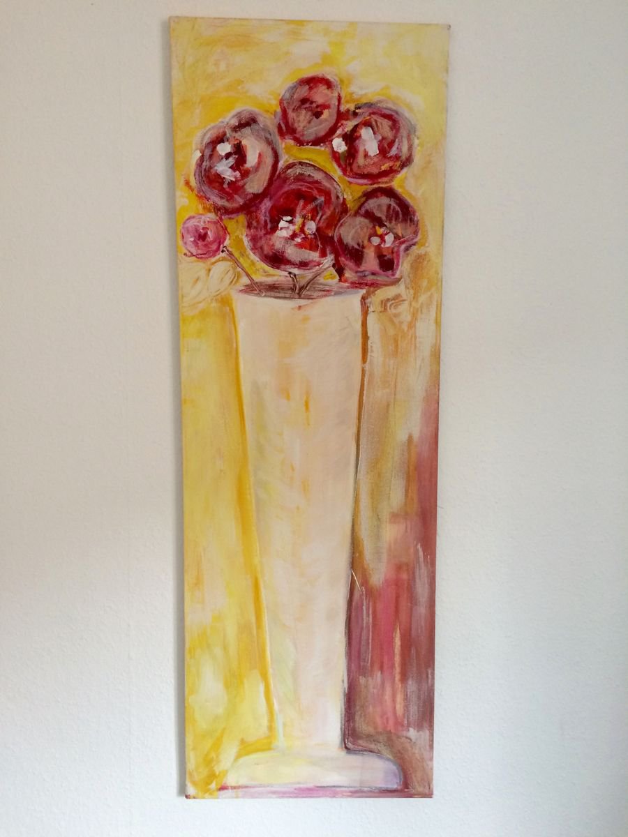 Impressionistic Painting , Peonies By Gesa Reuter, 16 X 47, Artwork For Sale On Artfinder