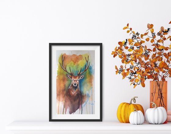 Deer stag watercolour painting