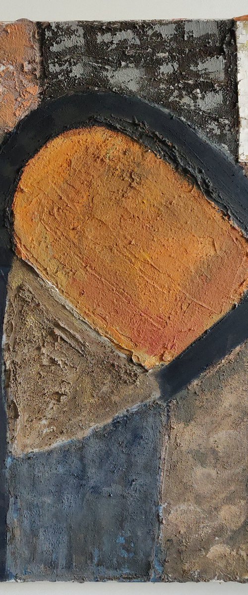 abstract mixed media pigments ocher cement acrylic 100x100 by Sylvie Dodin