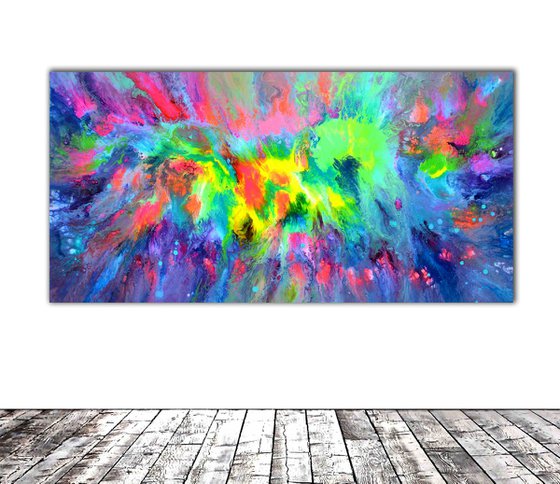 160x80x4 cm Large Ready to Hang Abstract Painting - XXXL Huge Colourful Modern Abstract Big Painting, Large Colorful Painting - Ready to Hang, Hotel and Restaurant Wall Decoration, TITLE: Gaia's Energy