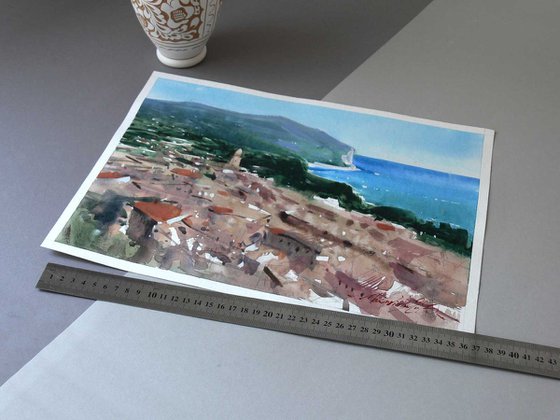 Sirolo and Monte Conero, Adriatic Riviera, Italy, watercolor on paper, 2023.