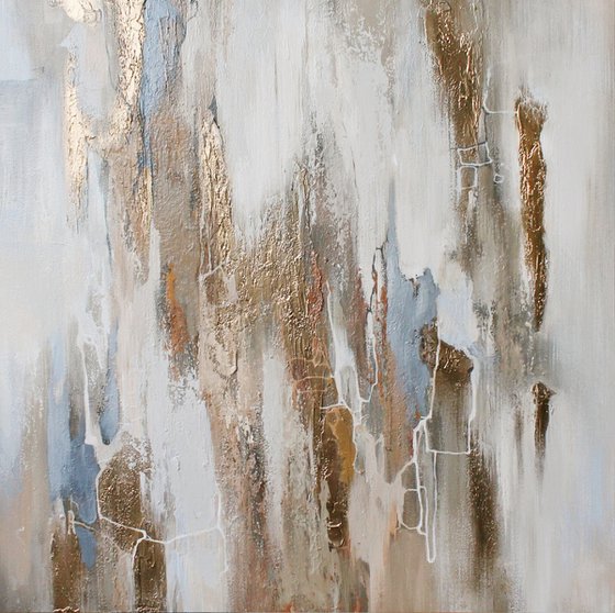 "Cascade 2" Abstract gold white acrylic art